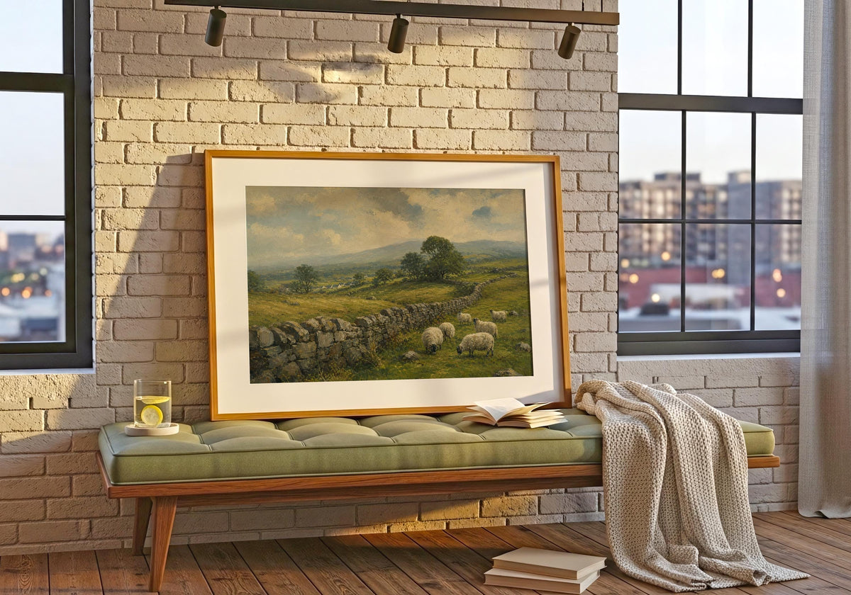 Irish countryside sheep oil painting Irish print – wall mockup 6
