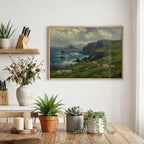 Cliffside sheep pasture oil painting Irish print – wall mockup 4