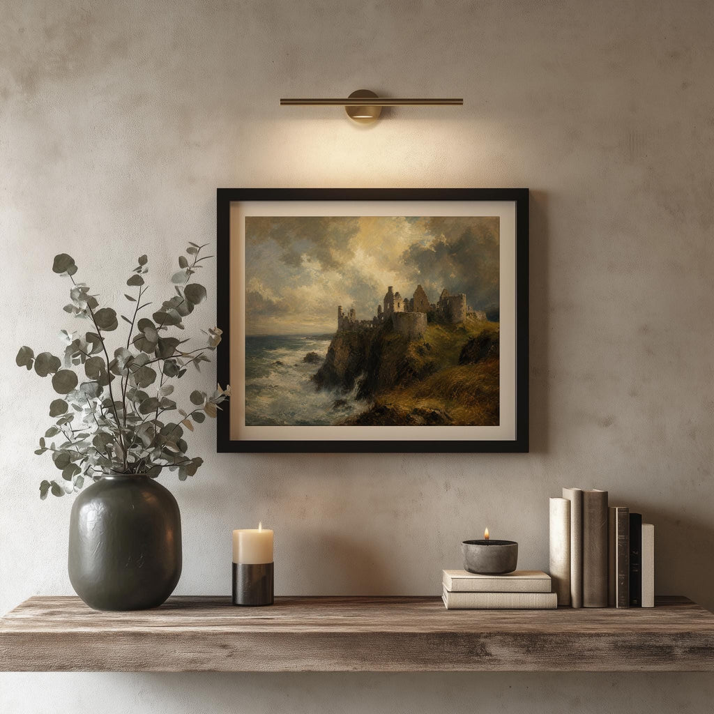 Dunluce Castle oil painting Irish print – wall mockup 4