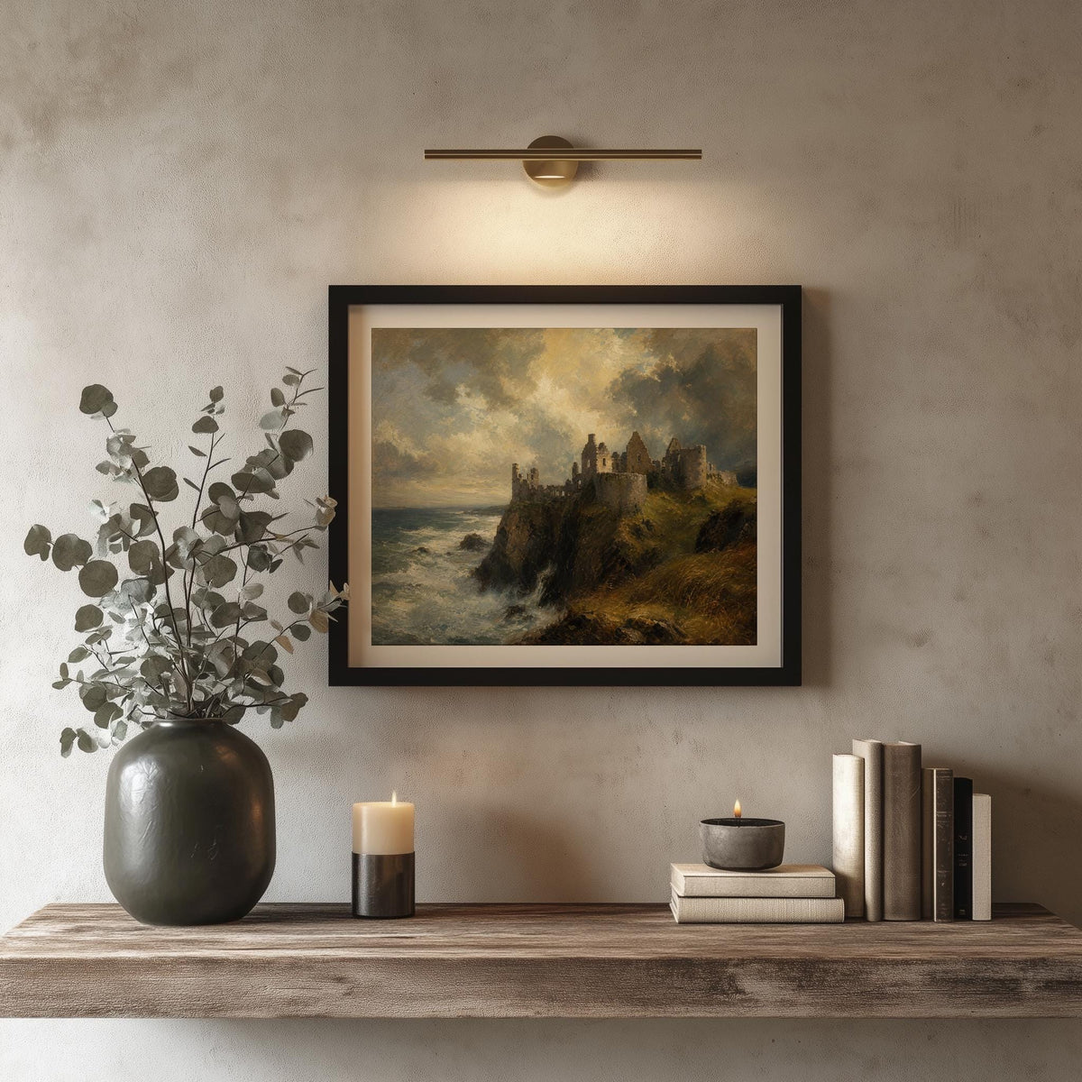 Dunluce Castle oil painting Irish print – wall mockup 4