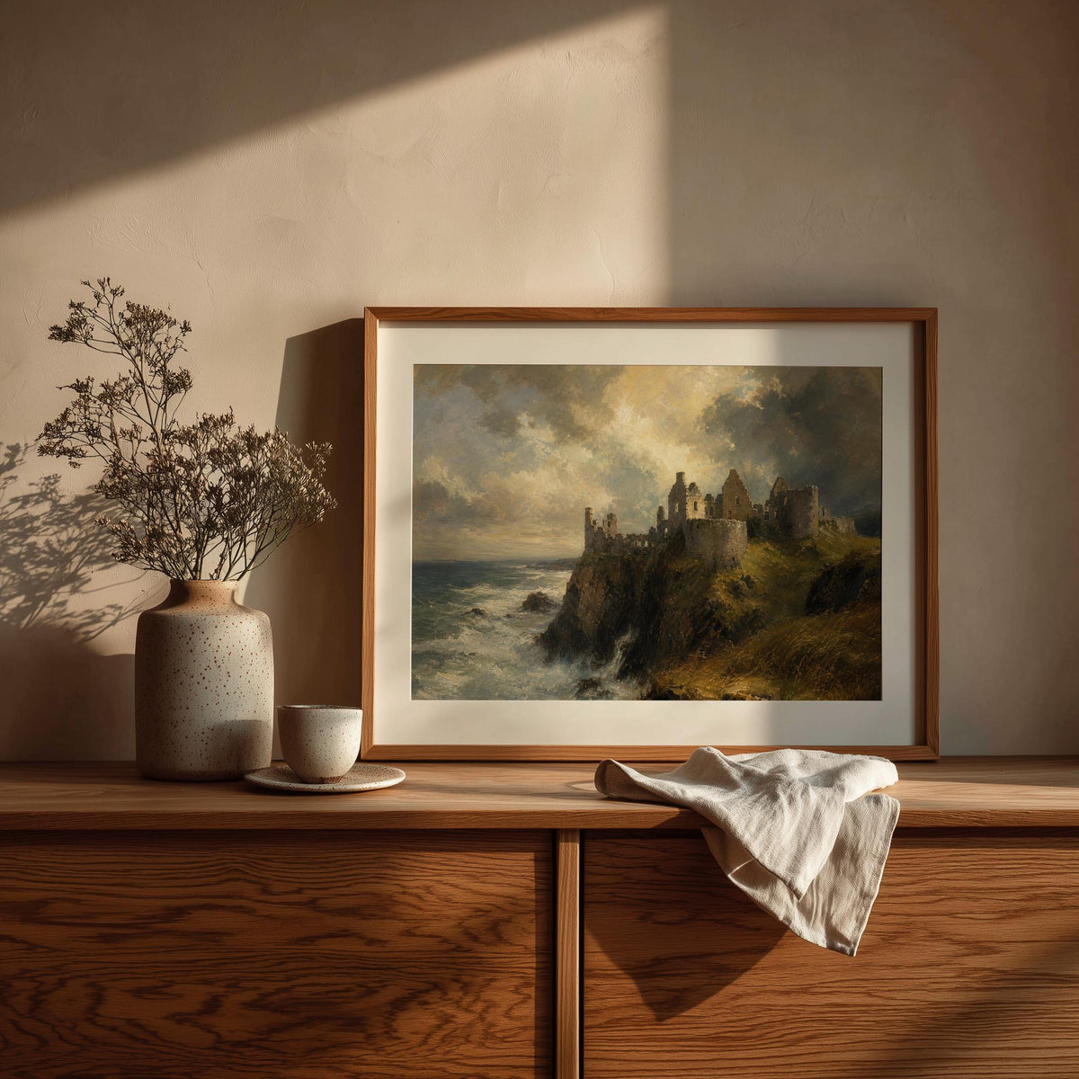 Dunluce Castle oil painting Irish print – wall mockup 5