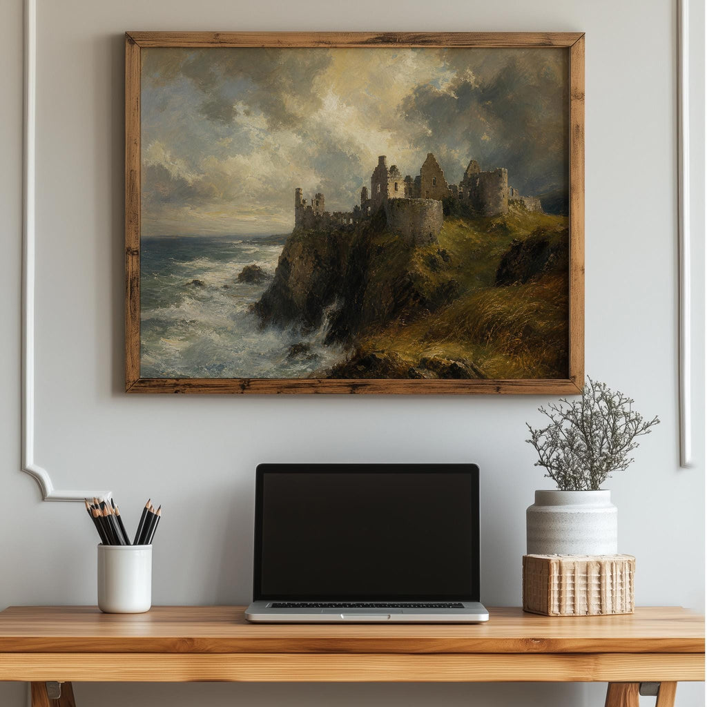 Dunluce Castle oil painting Irish print – wall mockup 2