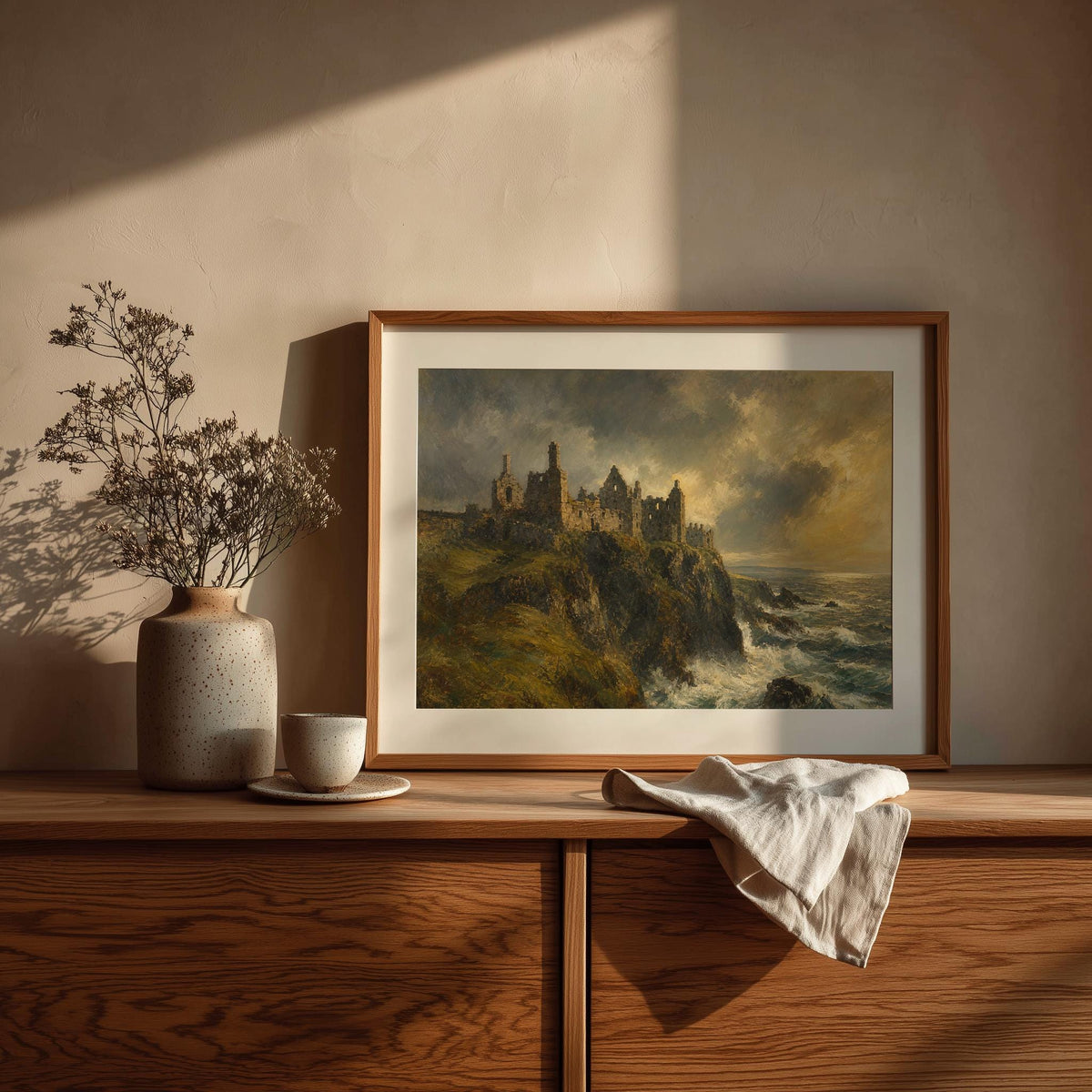 Dunluce Castle Irish print – wall mockup 3