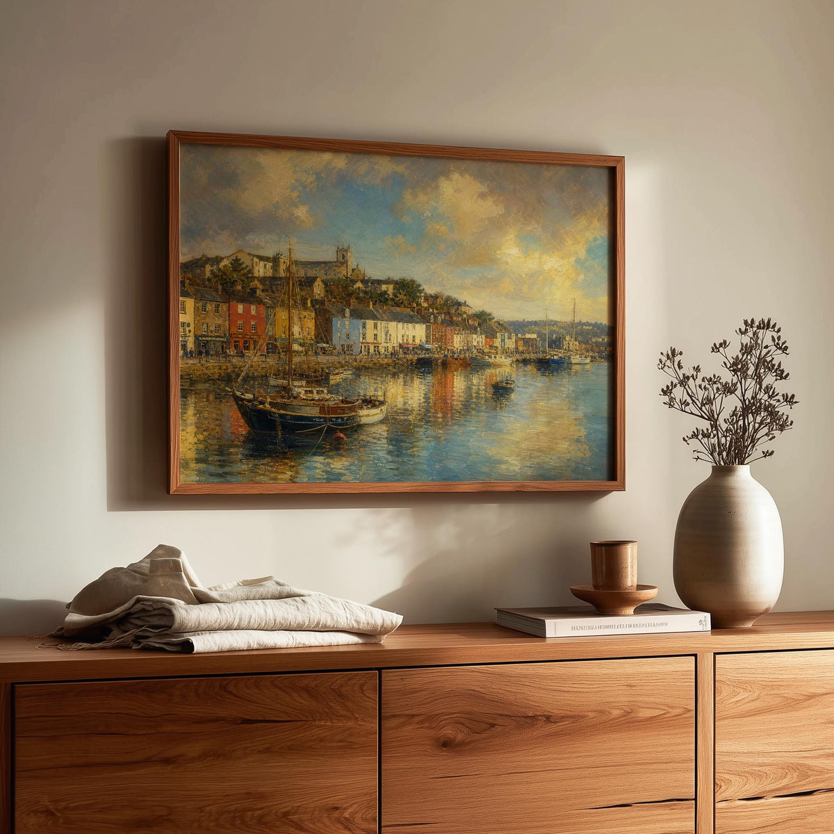 Kinsale Harbour Sailboat Irish print – wall mockup 4