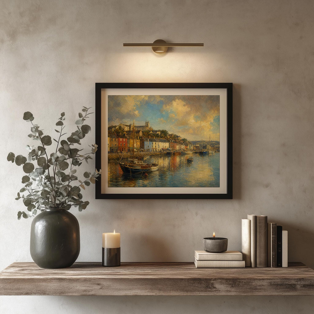 Kinsale Harbour Sailboat Irish print – wall mockup 8