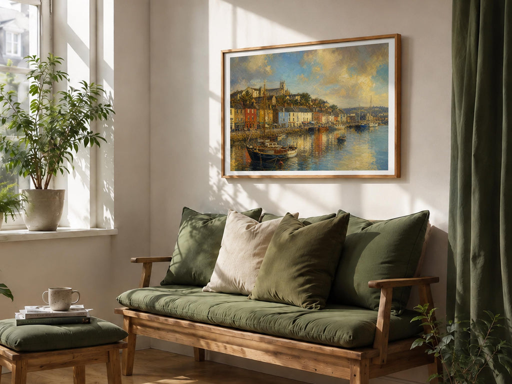 Kinsale Harbour Sailboat Irish print – wall mockup 3