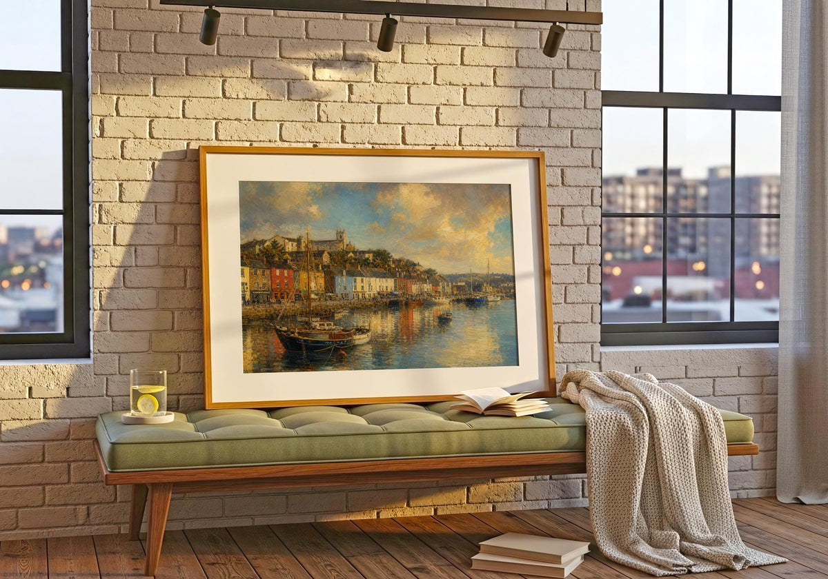 Kinsale Harbour Sailboat Irish print – wall mockup 1