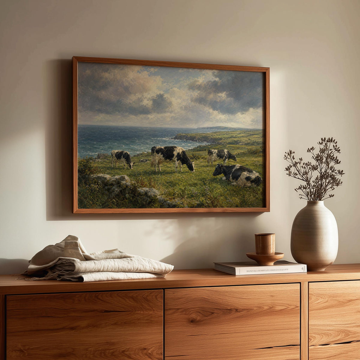 Dairy cows farmhouse oil painting Irish print – wall mockup 1