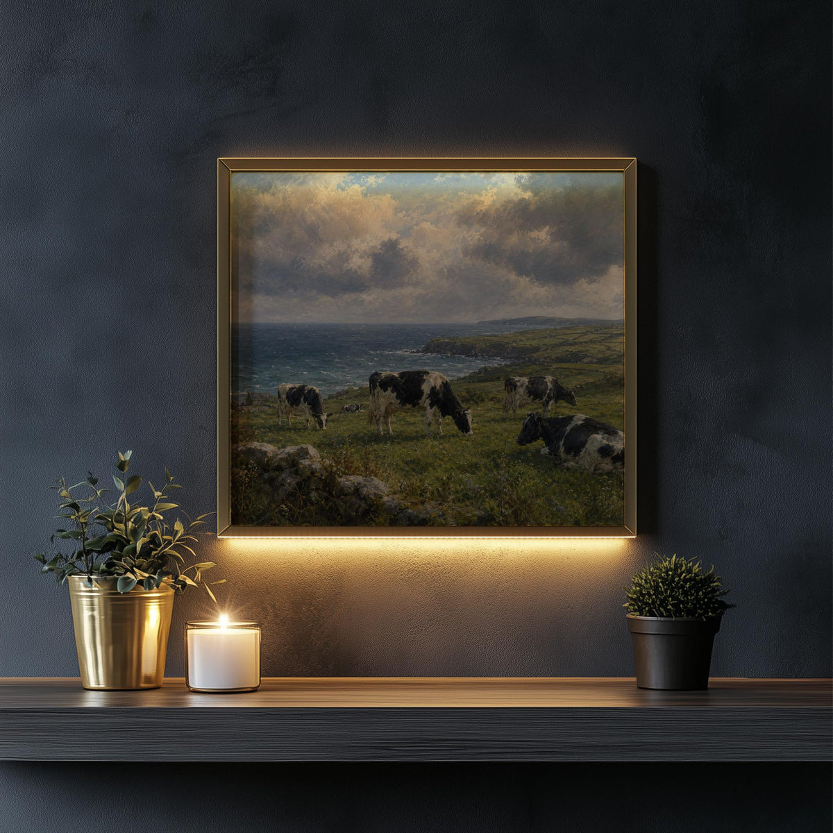Dairy cows farmhouse oil painting Irish print – wall mockup 4