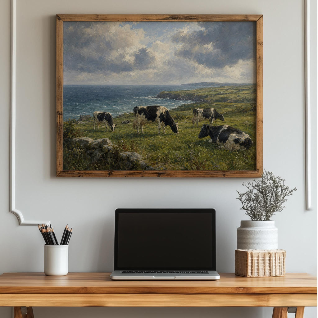 Dairy cows farmhouse oil painting Irish print – wall mockup 5