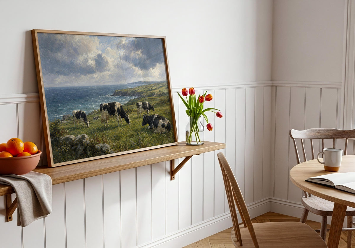 Dairy cows farmhouse oil painting Irish print – wall mockup 8