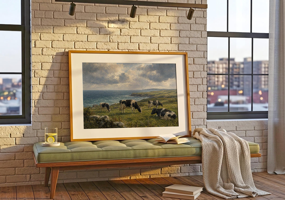 Dairy cows farmhouse oil painting Irish print – wall mockup 9