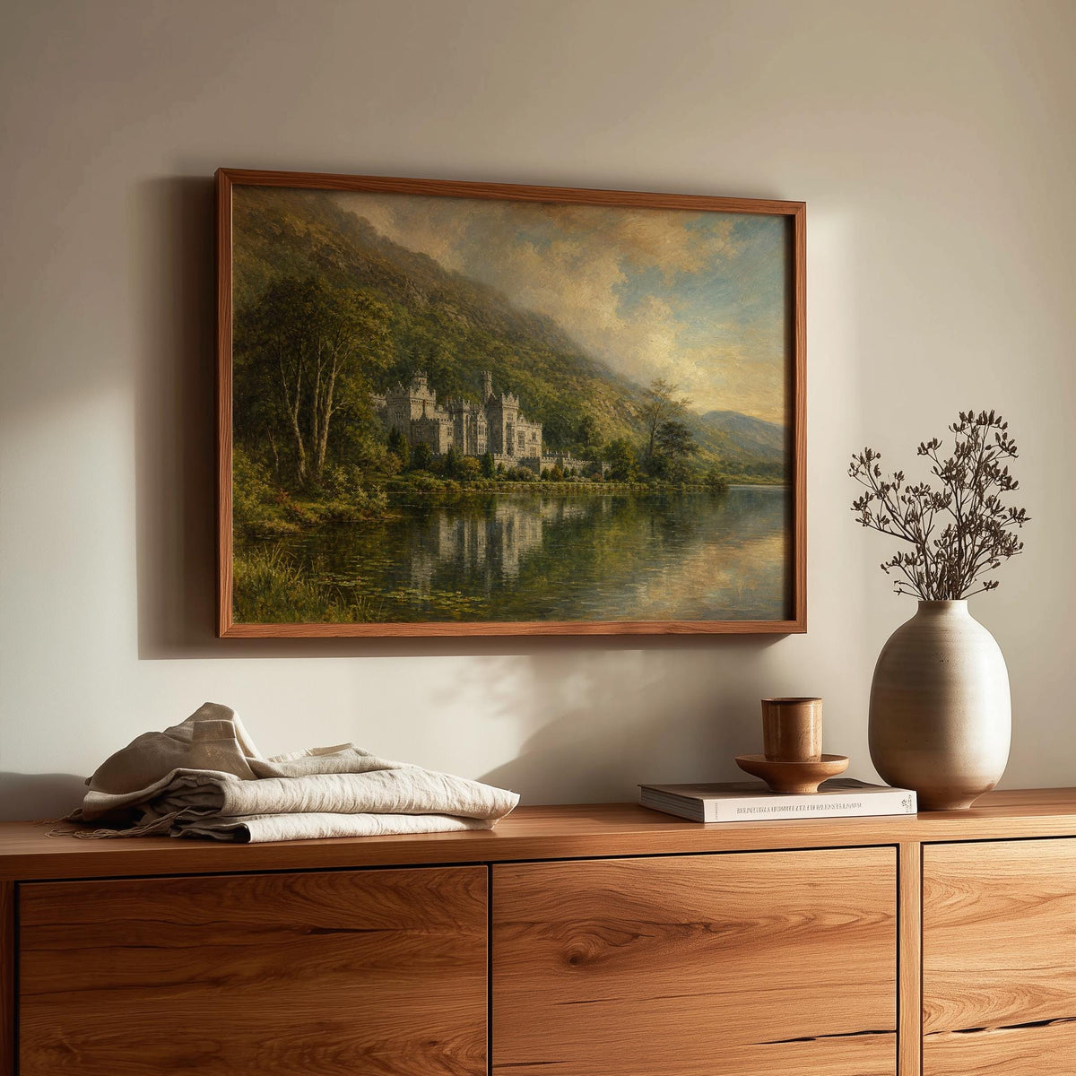 Kylemore Abbey lake landscape Irish print – wall mockup 1
