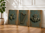 Shamrock, Claddagh and harp verdigris Irish print set – design