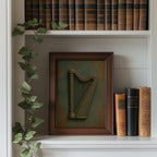 Shamrock, Claddagh and harp verdigris Irish print set – wall mockup 6