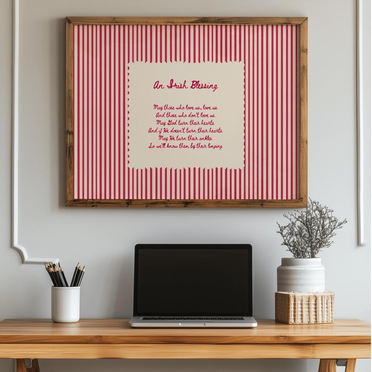Red Stripe Irish Blessing Irish print – room mockup 4