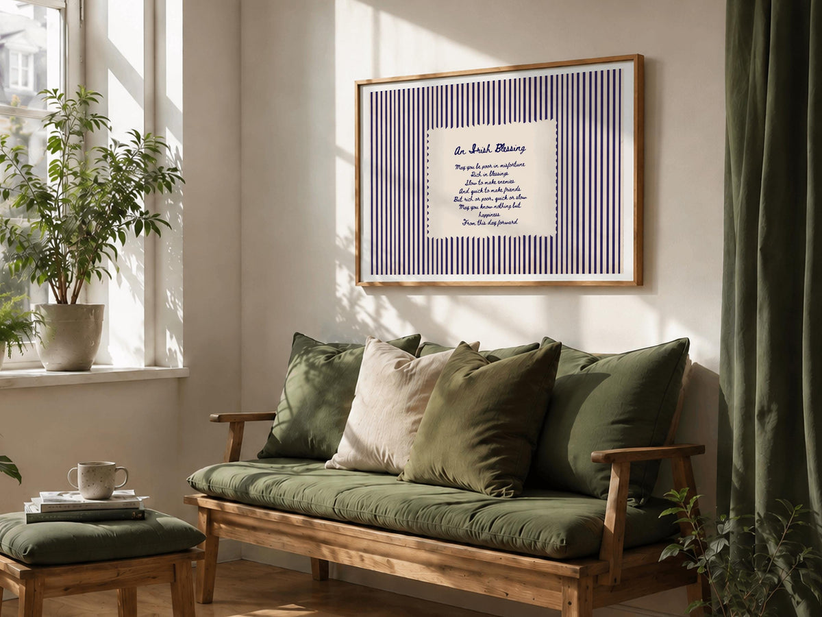 Navy Pinstripe Irish Blessing Irish print – room mockup 5