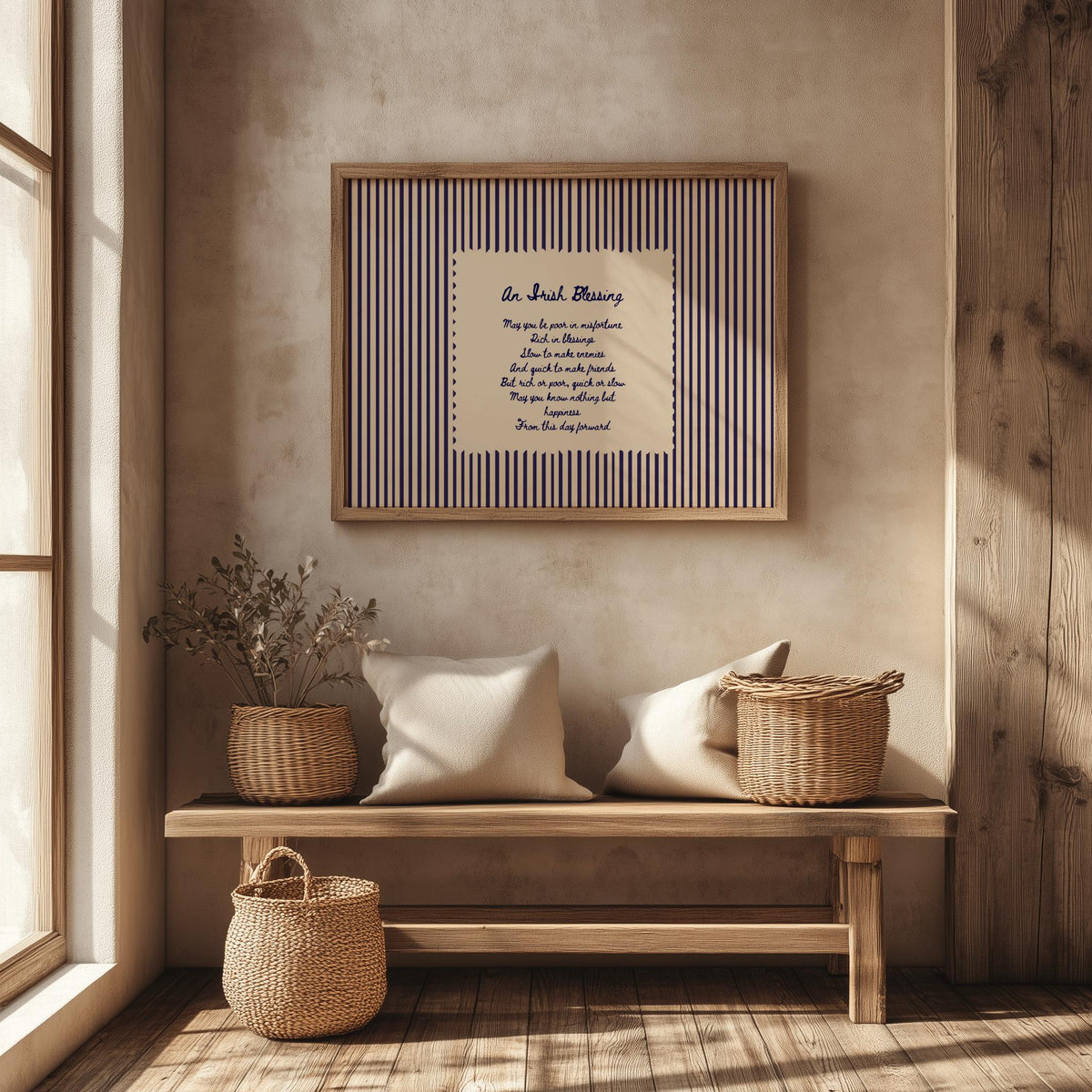 Navy Pinstripe Irish Blessing Irish print – room mockup 1