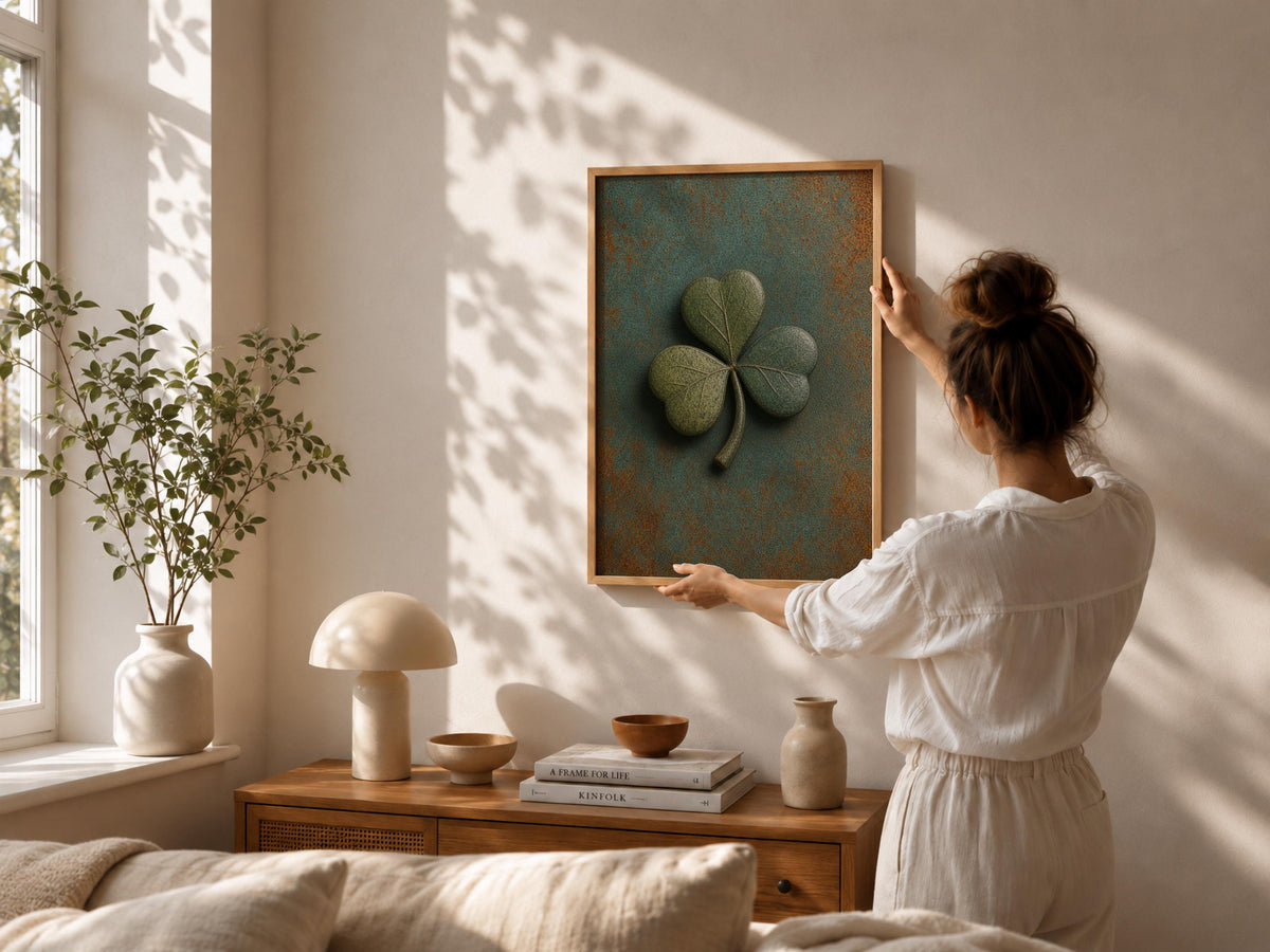 Embossed Shamrock Irish print – room mockup 2