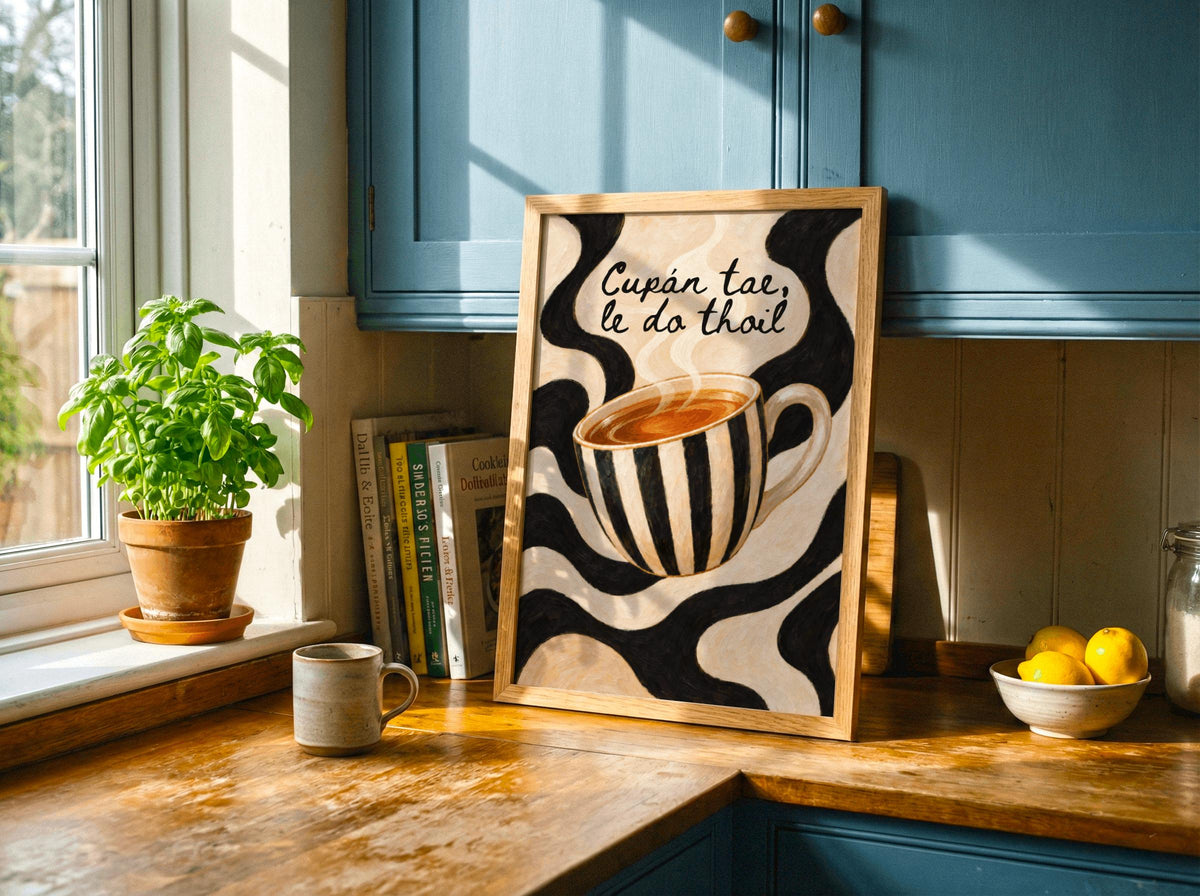Cupán Tae Swirl Teacup Irish print – wall mockup 2