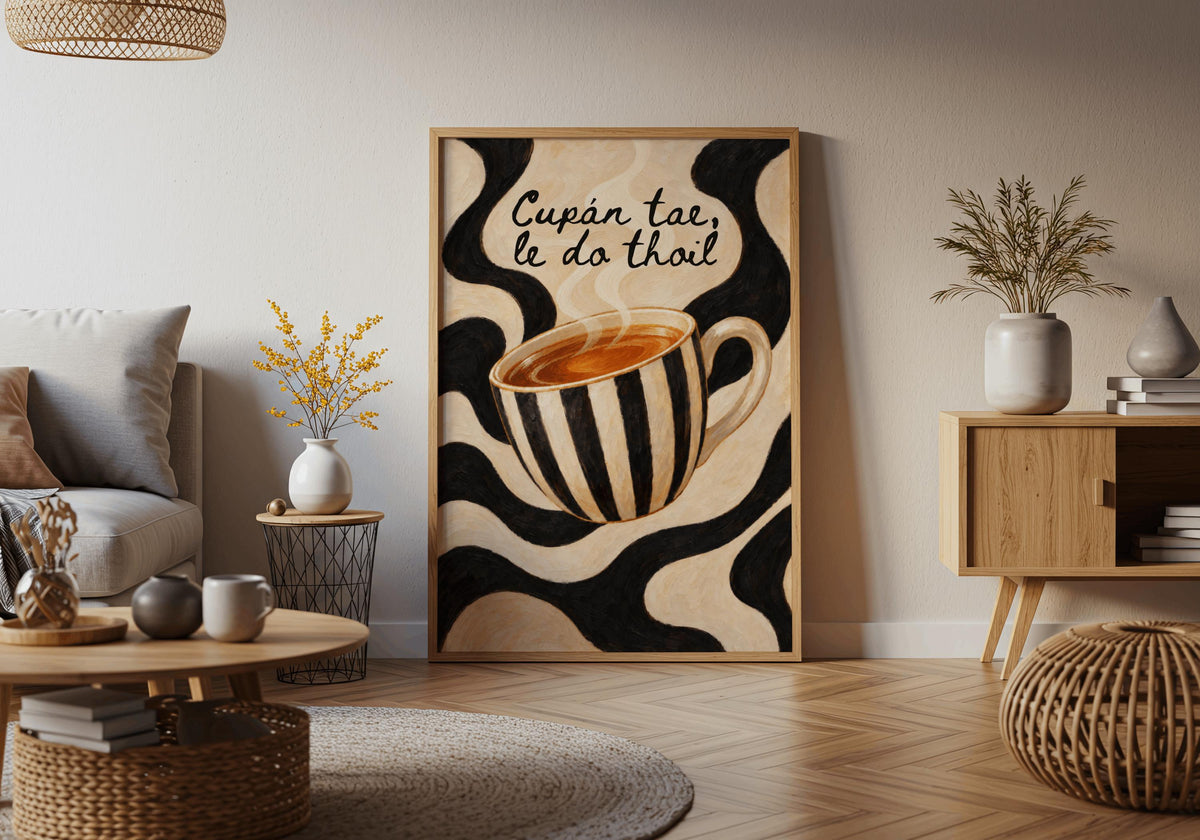 Cupán Tae Swirl Teacup Irish print – wall mockup 3