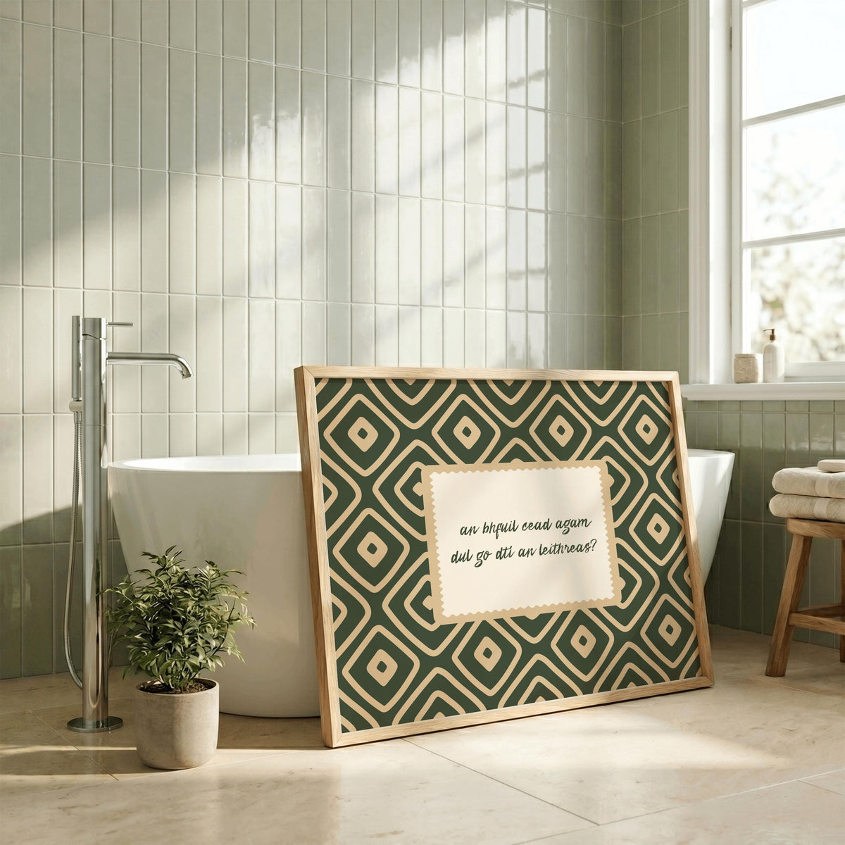 An bhfuil cead agam retro diamond Irish print – wall mockup 3