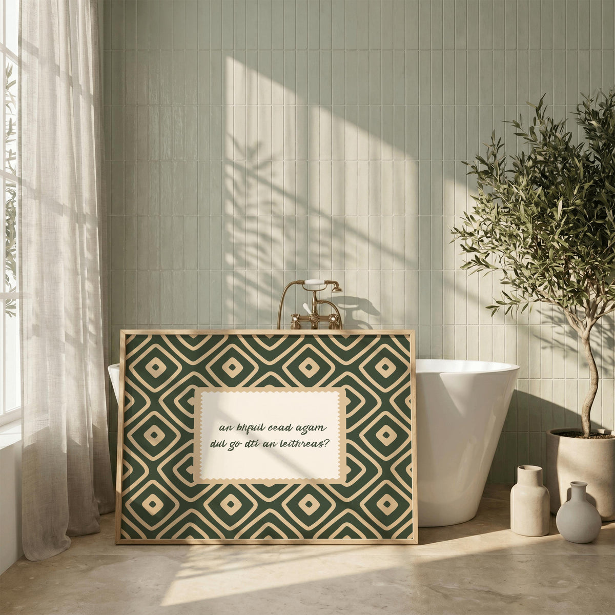 An bhfuil cead agam retro diamond Irish print – wall mockup 1