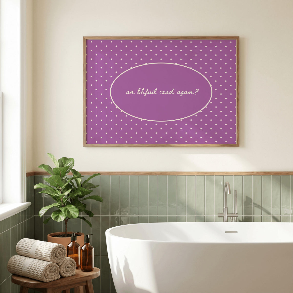 An Bhfuil Cead Agam playful typography Irish print – wall mockup 1