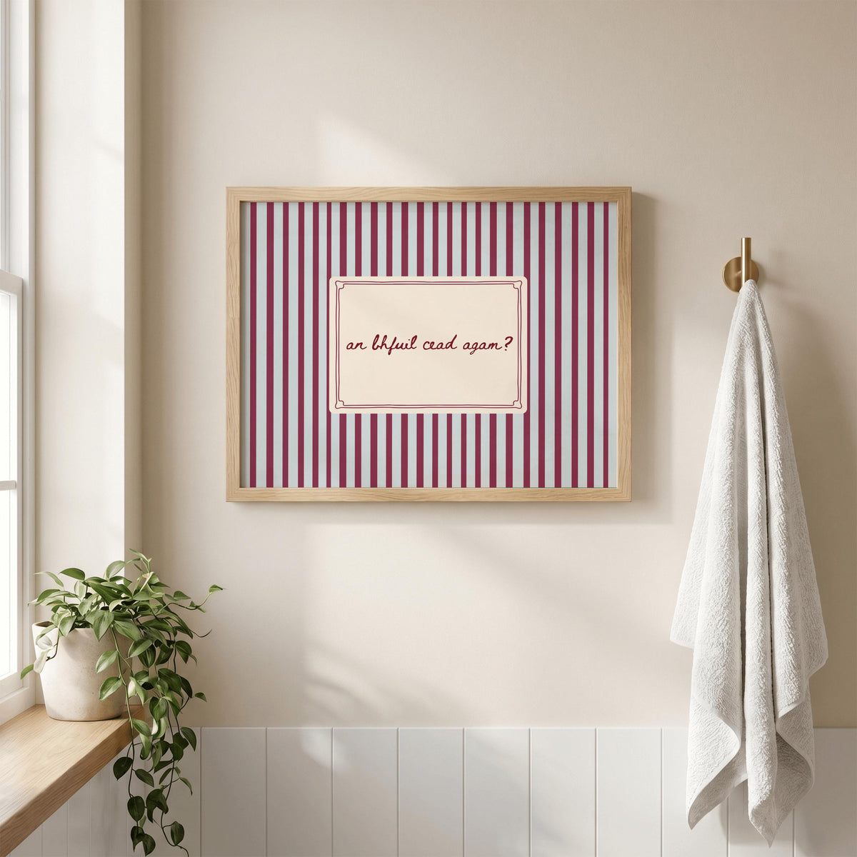 An Bhfuil Cead Agam bathroom Irish print – wall mockup 3