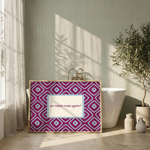 An Bhfuil Cead Agam geometric Irish print – wall mockup 2