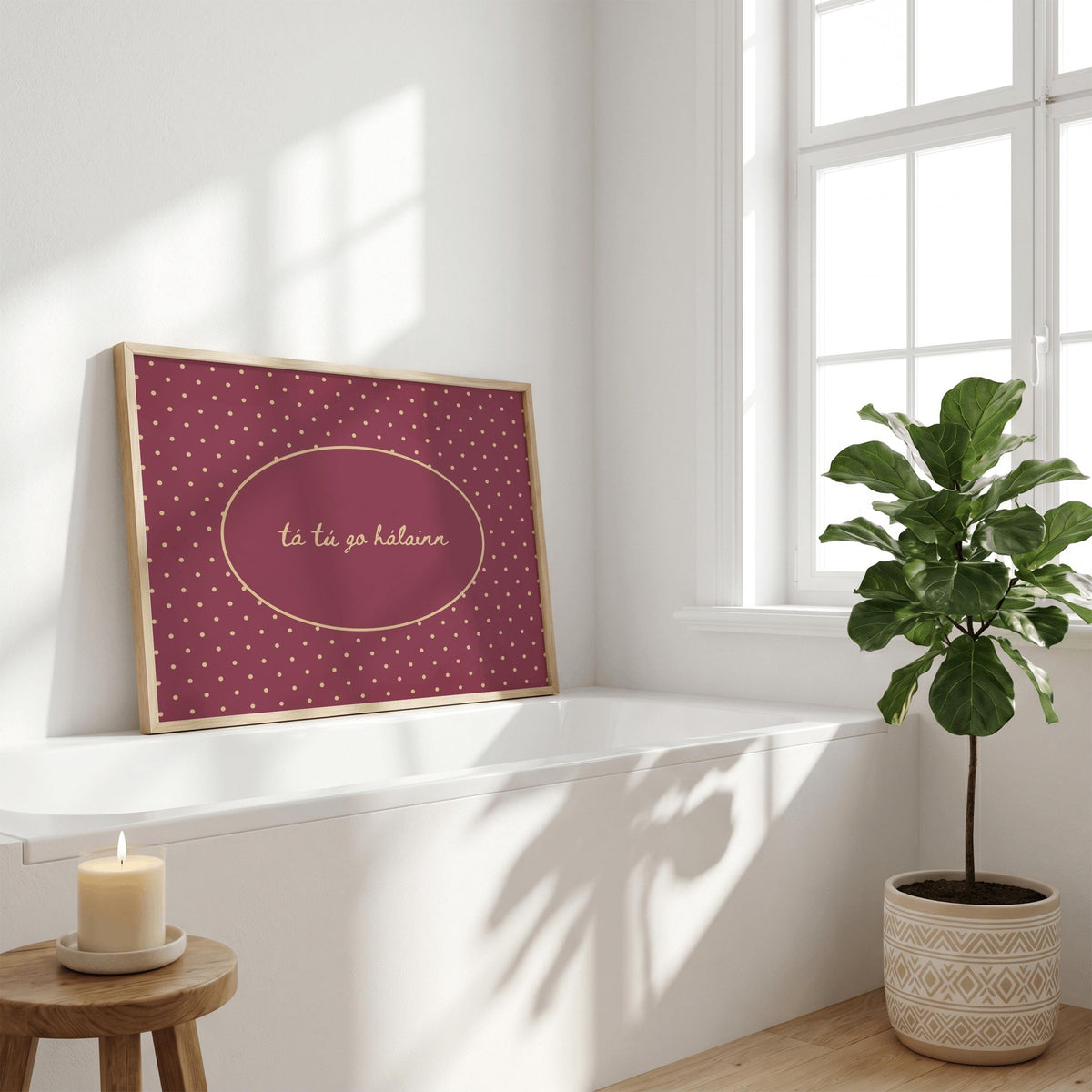 Tá tú go hálainn polka dot Irish print – wall mockup 2