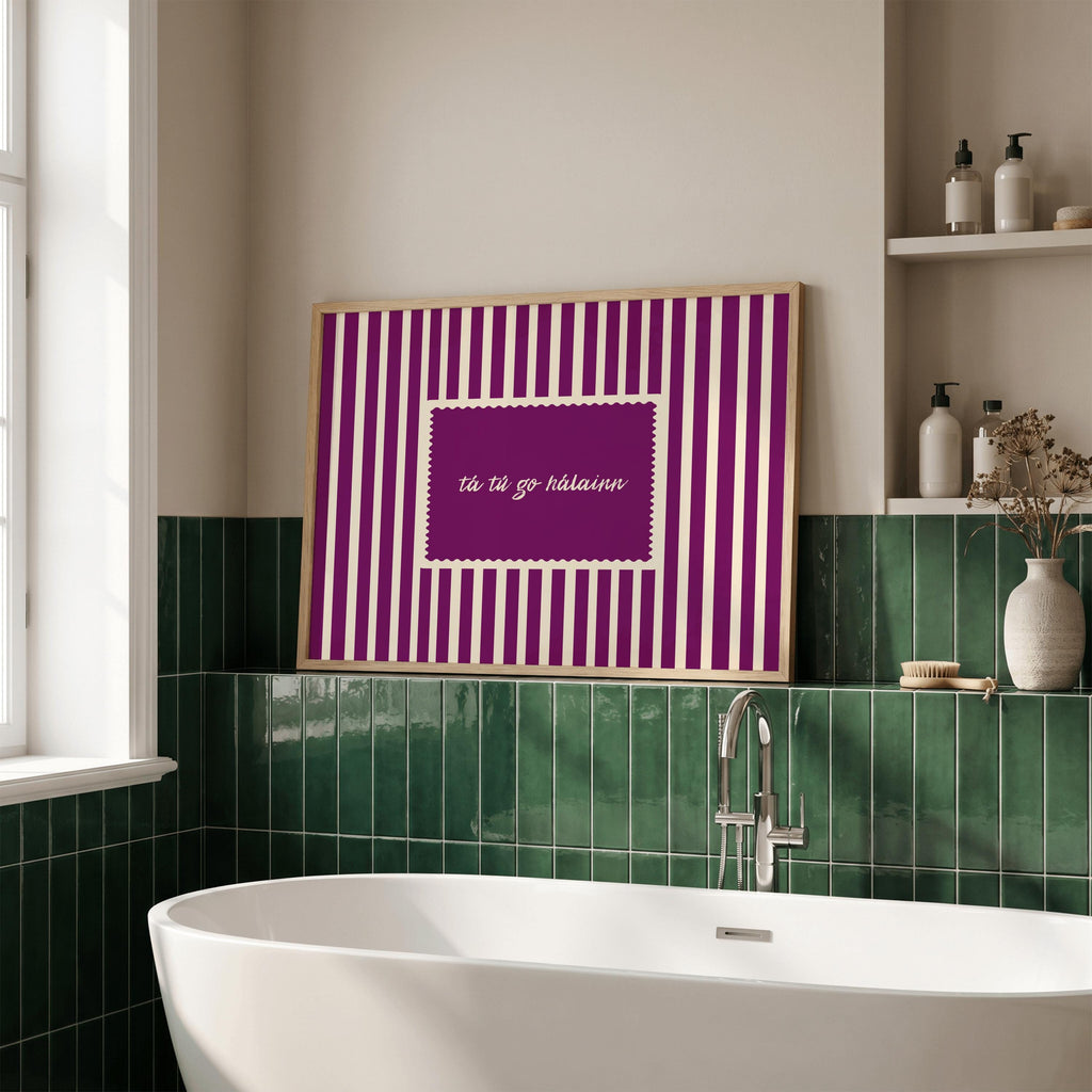 Tá tú go hálainn magenta stamp Irish print – wall mockup 6