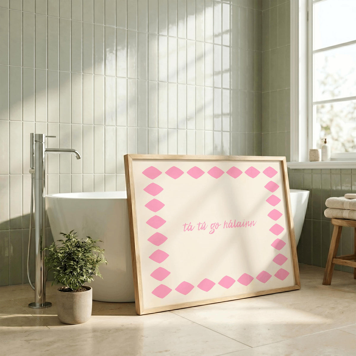 Tá tú go hálainn pink script Irish print – wall mockup 3