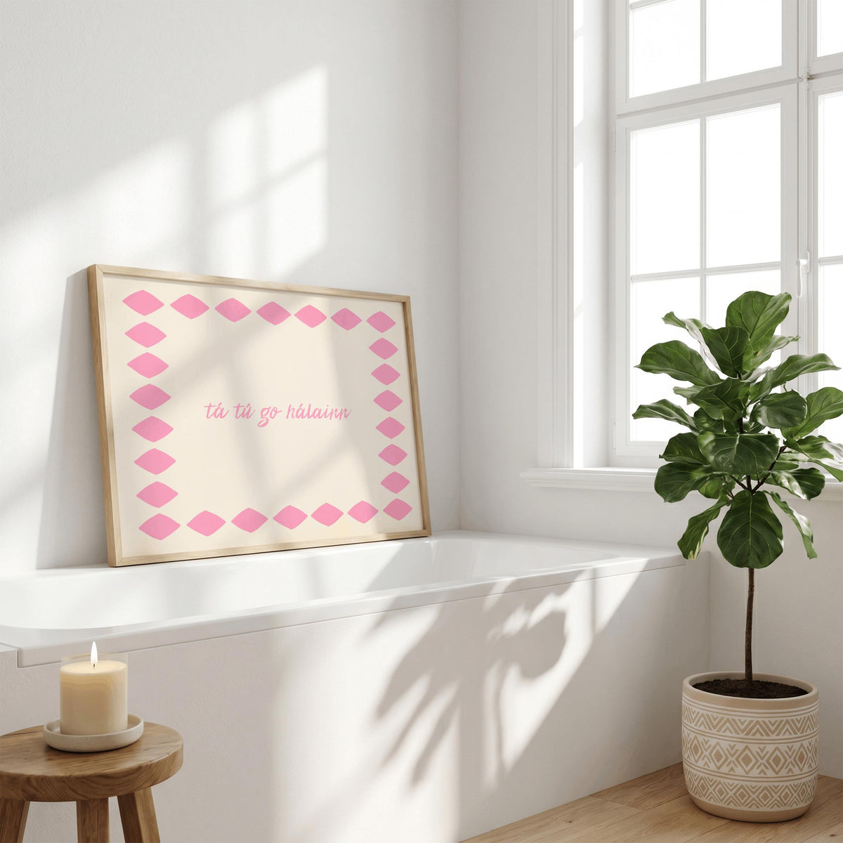 Tá tú go hálainn pink script Irish print – wall mockup 4