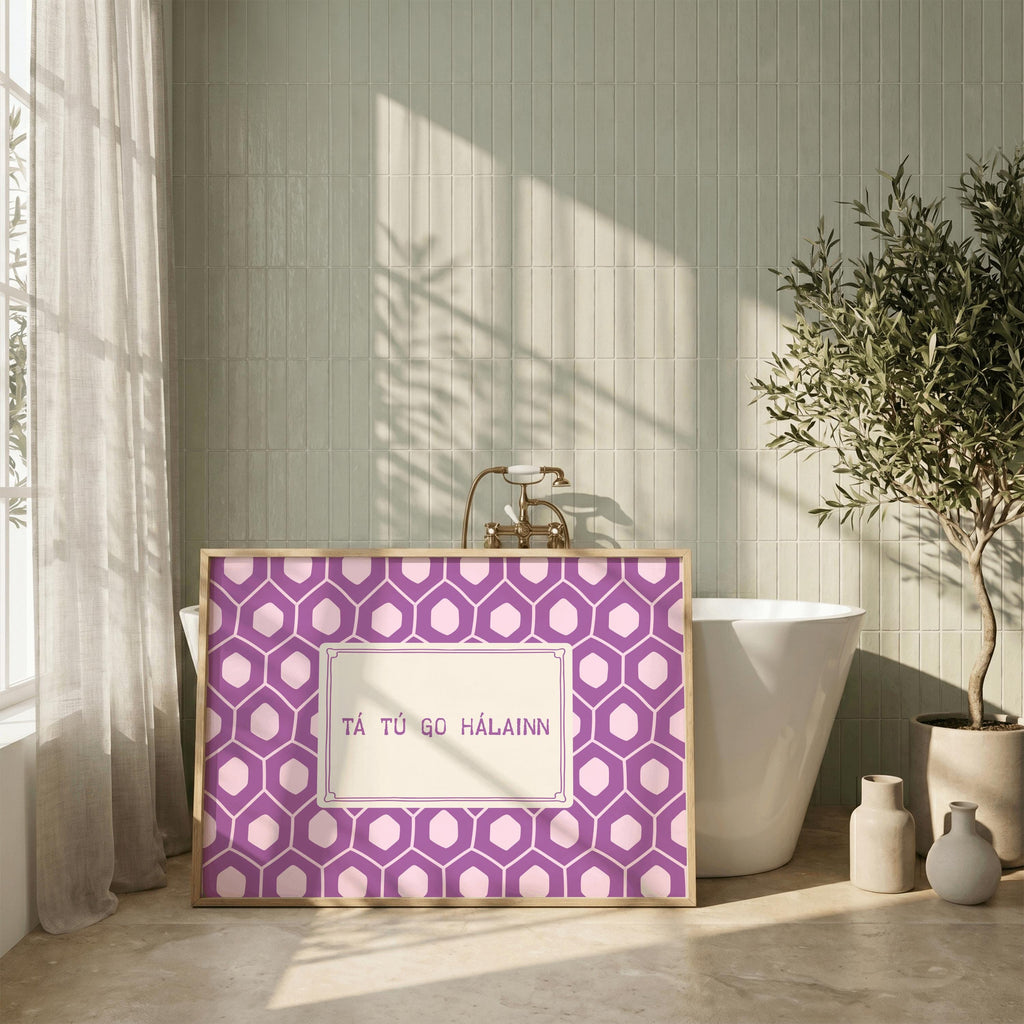 Tá tú go hálainn purple Irish print – wall mockup 2