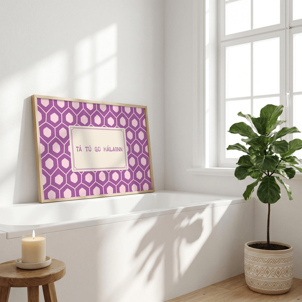 Tá tú go hálainn purple Irish print – wall mockup 4