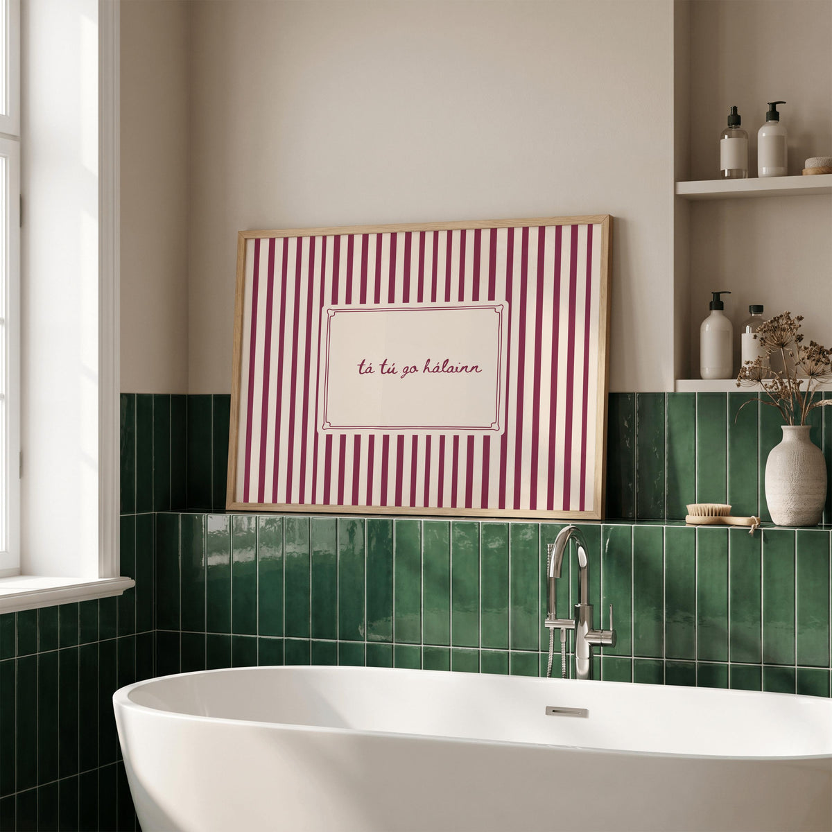 Tá tú go hálainn burgundy stripe Irish print – wall mockup 5