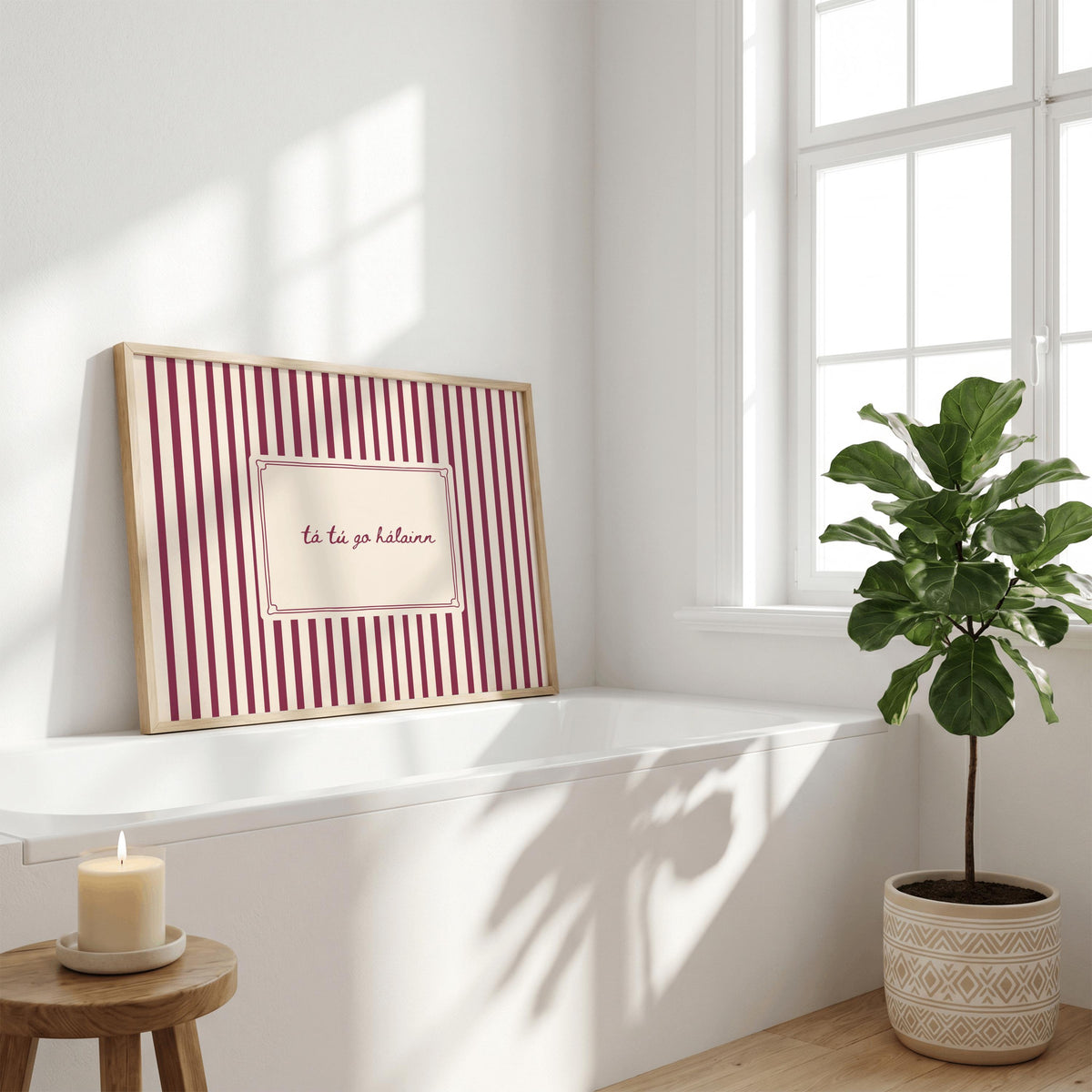 Tá tú go hálainn burgundy stripe Irish print – wall mockup 4