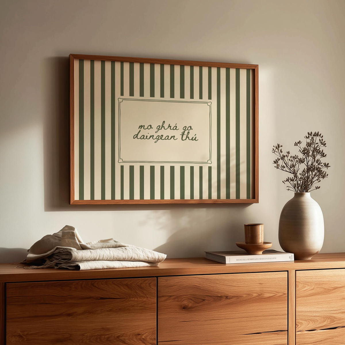 Green stripe Gaelic love quote print – wall mockup 7