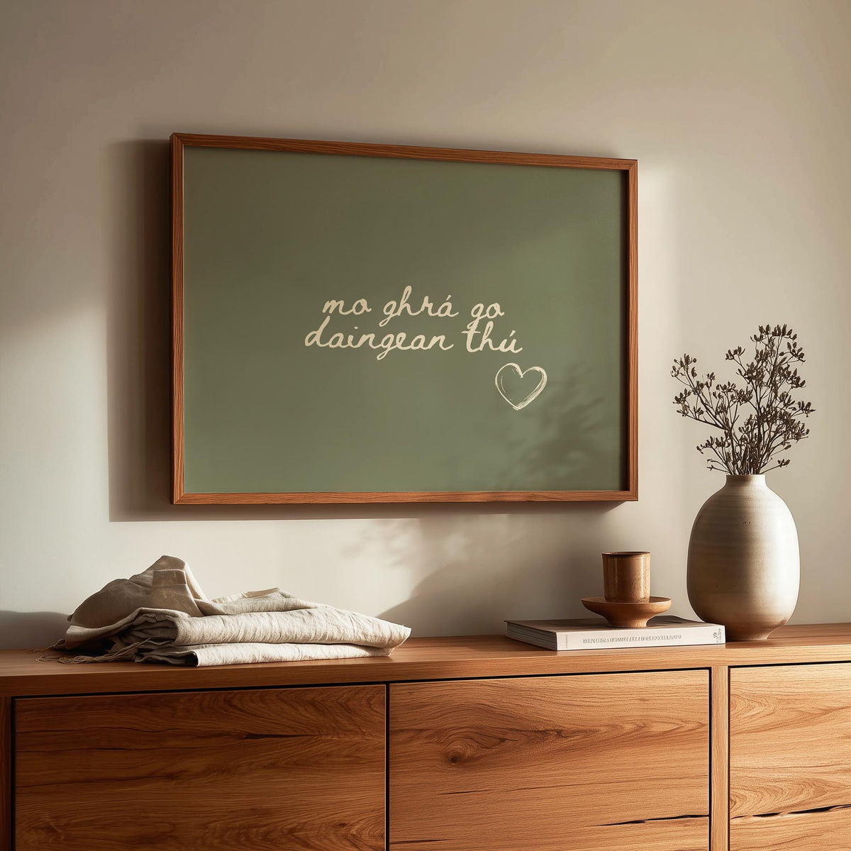 Mo ghrá go daingean thú sage Irish print – wall mockup 1