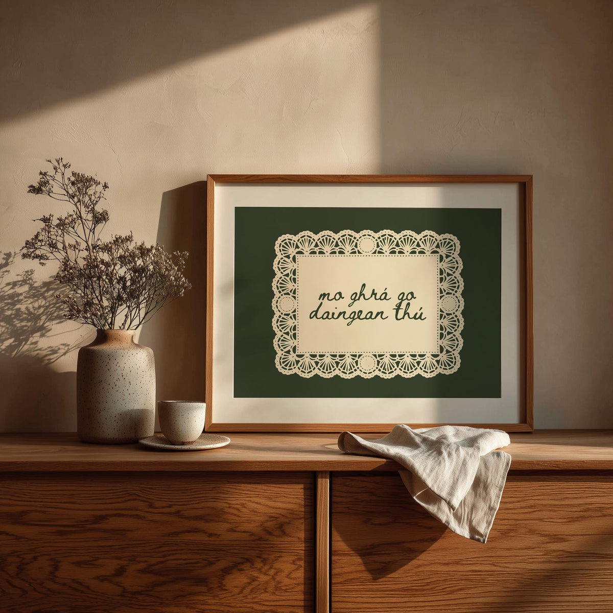 Mo ghrá go daingean thú Irish print – wall mockup 2
