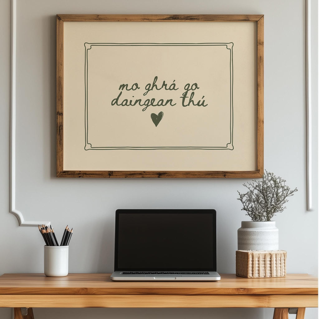 Irish love quote cream script Irish print – wall mockup 3