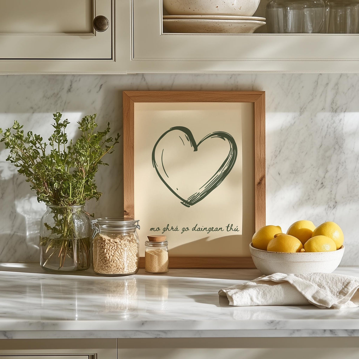 Hand-drawn heart Gaelic love print – wall mockup 1