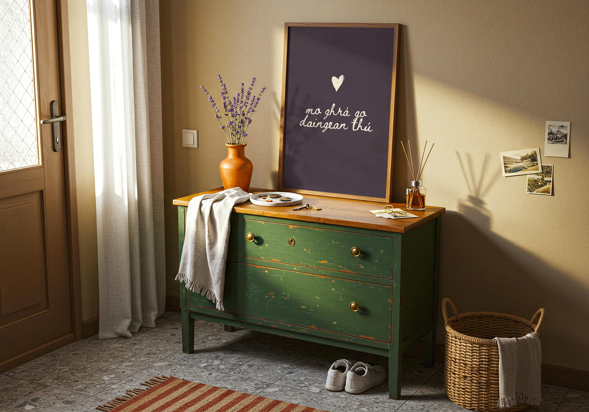 Mo ghrá go daingean thú plum Irish print – wall mockup 6