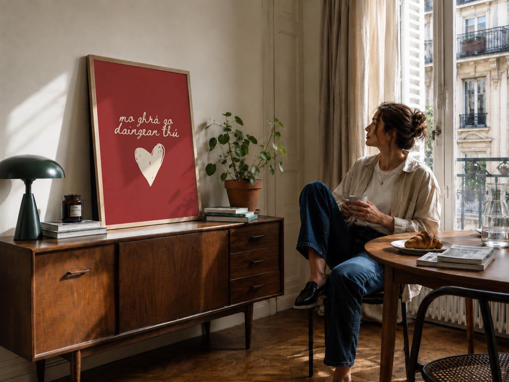 Gaelic love saying burgundy Irish print – wall mockup 9