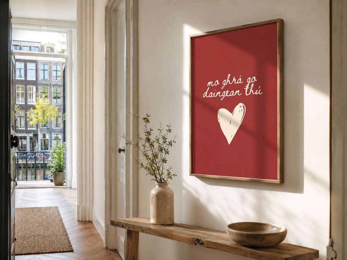 Gaelic love saying burgundy Irish print – wall mockup 4