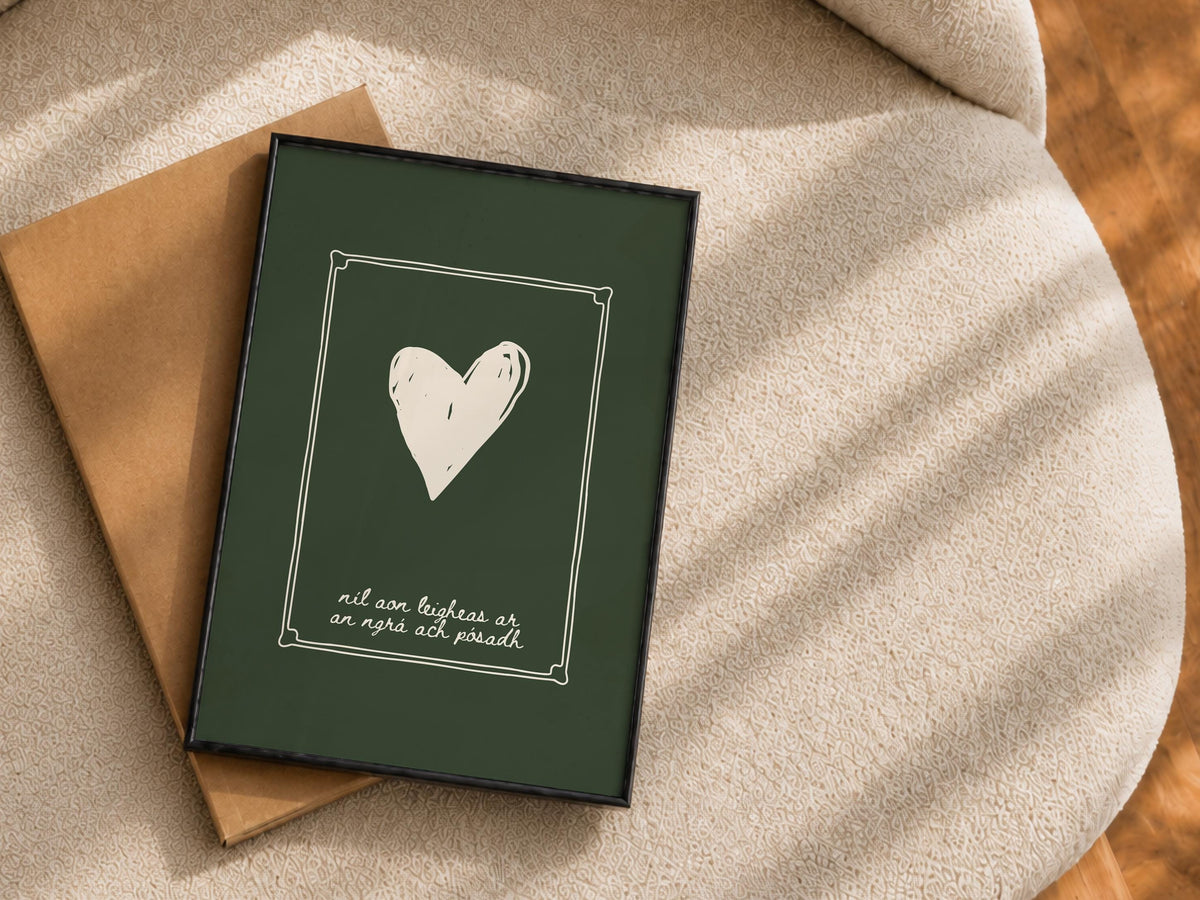 Níl aon leigheas green heart Irish print – wall mockup 1