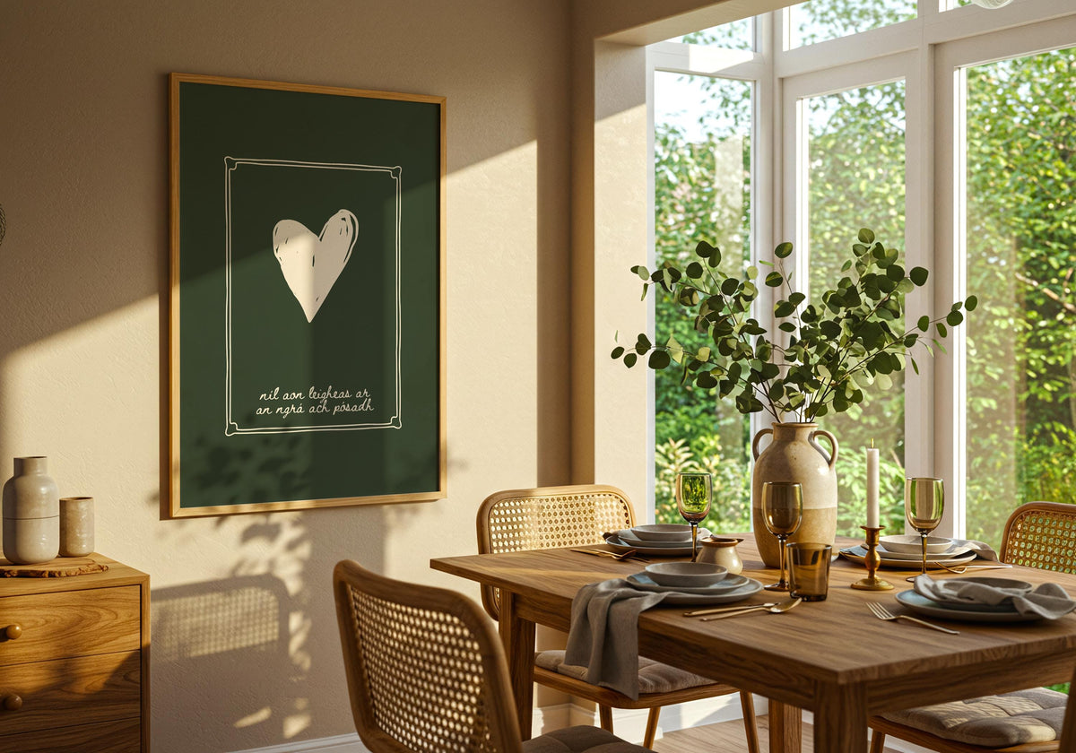 Níl aon leigheas green heart Irish print – wall mockup 3