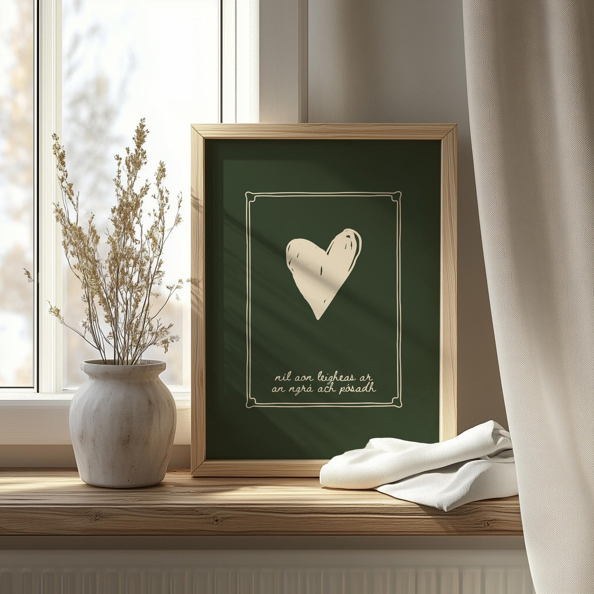 Níl aon leigheas green heart Irish print – wall mockup 4