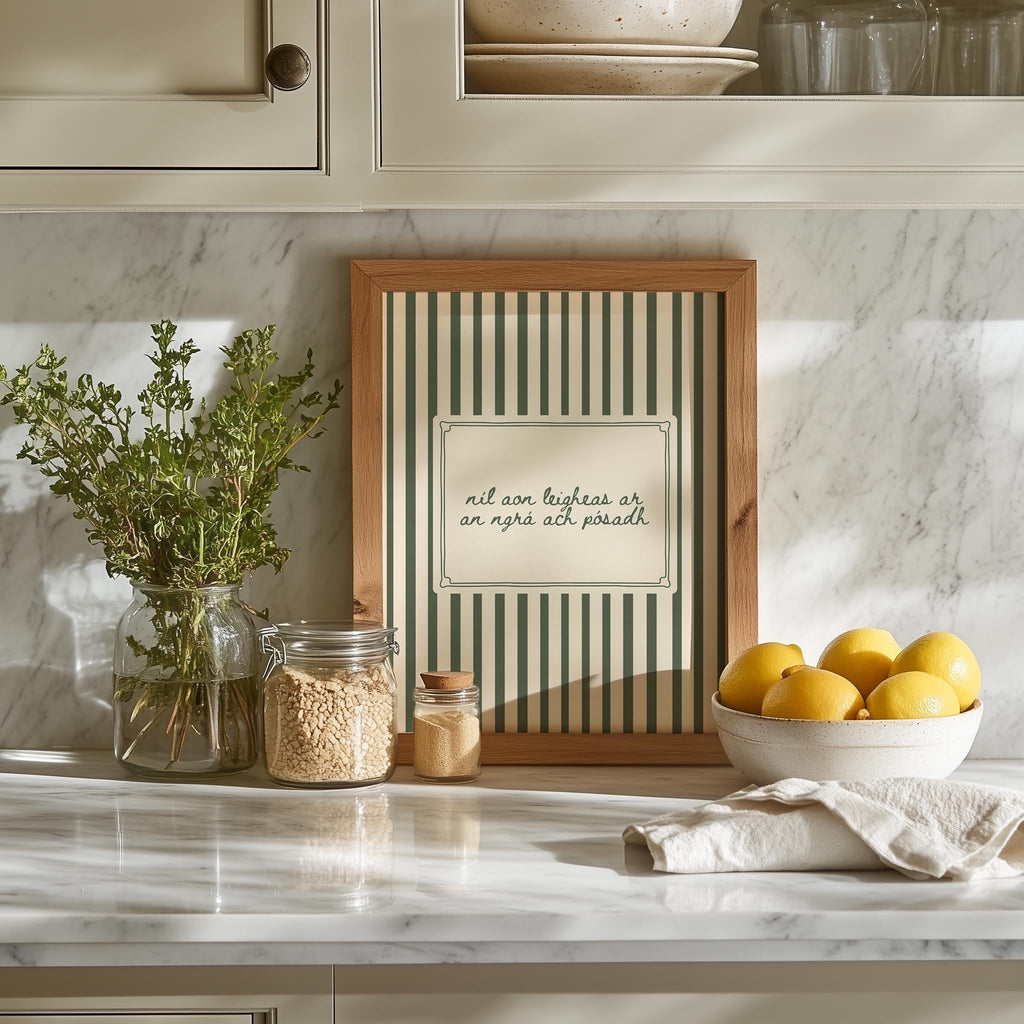 Níl aon leigheas green stripes Irish print – wall mockup 6